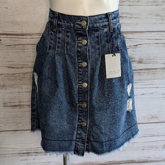 Uniq by Litz Denim A Line Distressed Skirt Small - Picture 3 of 10